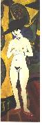 Ernst Ludwig Kirchner Female nude with black hat oil painting artist